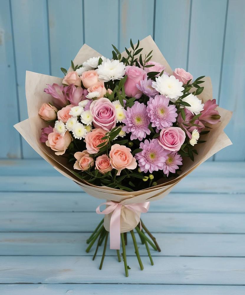 Букет цветов из: Хризантемы, Розы и Альстромерии в Вешкайме