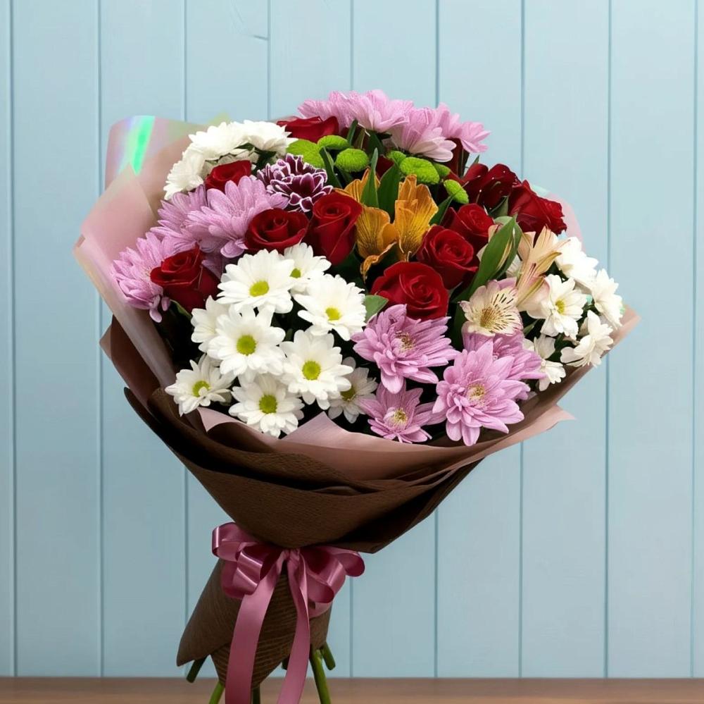 Букет цветов из: Розы, Хризантемы и Альстромерии в Вешкайме