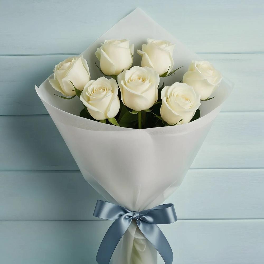 Букет 7 Белых роз Эдлесс Лав в Вешкайме