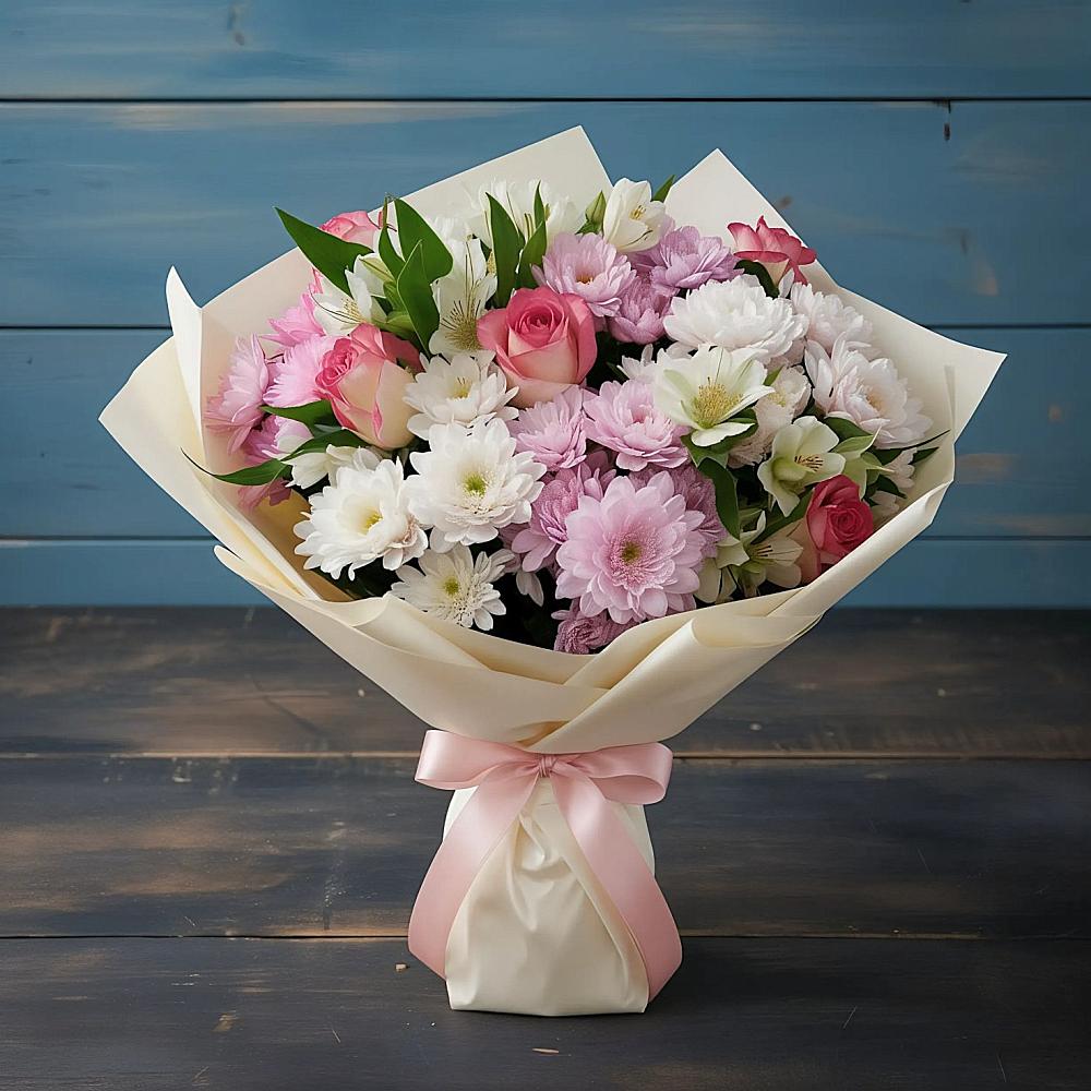 Букет цветов из: Хризантемы, Альстромерии и Розы в Вешкайме